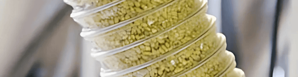 FDA-approved transport for dry food-grade granules in a smooth interior for sanitary transfer.