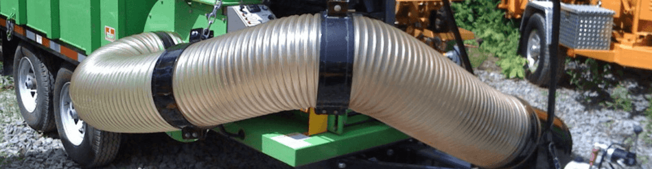 Durable polyurethane hose used in municipal lawn and leaf collection, showcasing flexibility and high-volume flow capability.