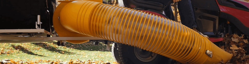 Yellow lawn vacuum hose designed for residential leaf collection, featuring solid airflow and clog resistance for efficient cleanup.