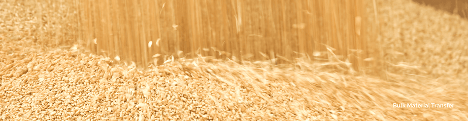 Bulk material transfer of grains showcasing abrasion-resistant hoses for industrial and agricultural use.