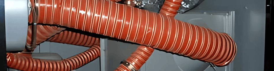 Flexible heat-resistant extraction hoses for moving hot air and gases in industrial systems.