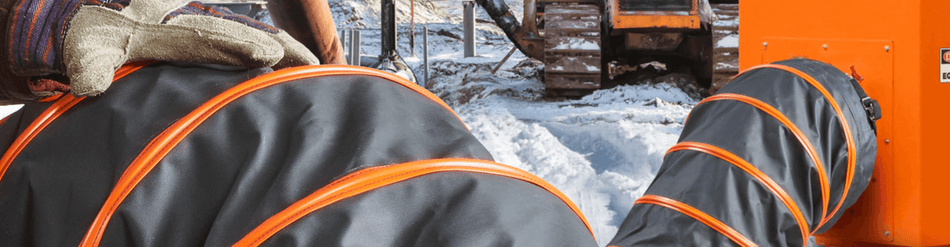 Flexible heating and cooling hoses in use, showcasing durability and reliable airflow control in industrial settings.