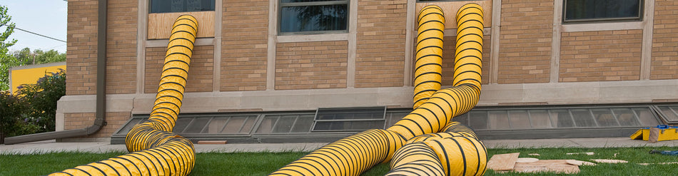 White A/C ventilation hose providing efficient airflow for temporary air conditioning systems.