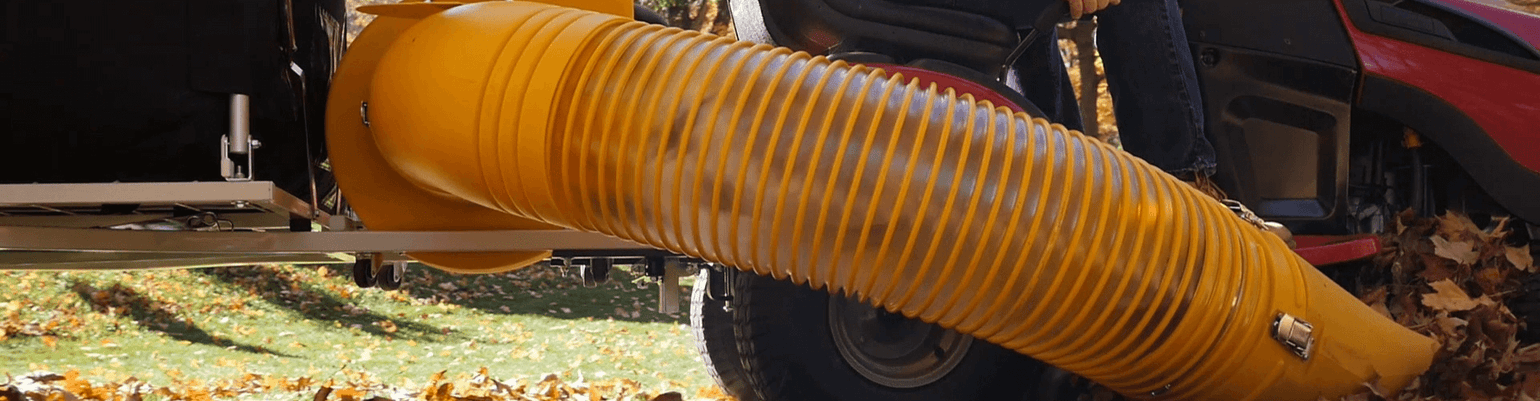 Yellow lawn vacuum hose designed for residential leaf collection, featuring solid airflow and clog resistance for efficient cleanup.