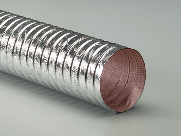 Raceflex Hose Heat-Flex in silver laminate, lightweight, flexible design for racecar brake ducting and ventilation.