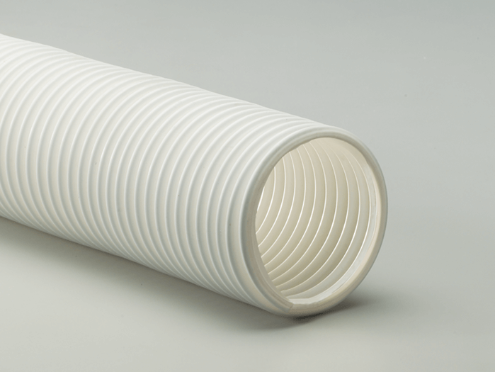 T-7 White Hose Flexadux TR, medium weight thermoplastic rubber hose, reinforced for durability and efficient air flow.