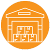 Icon of a warehouse with boxes on an orange background